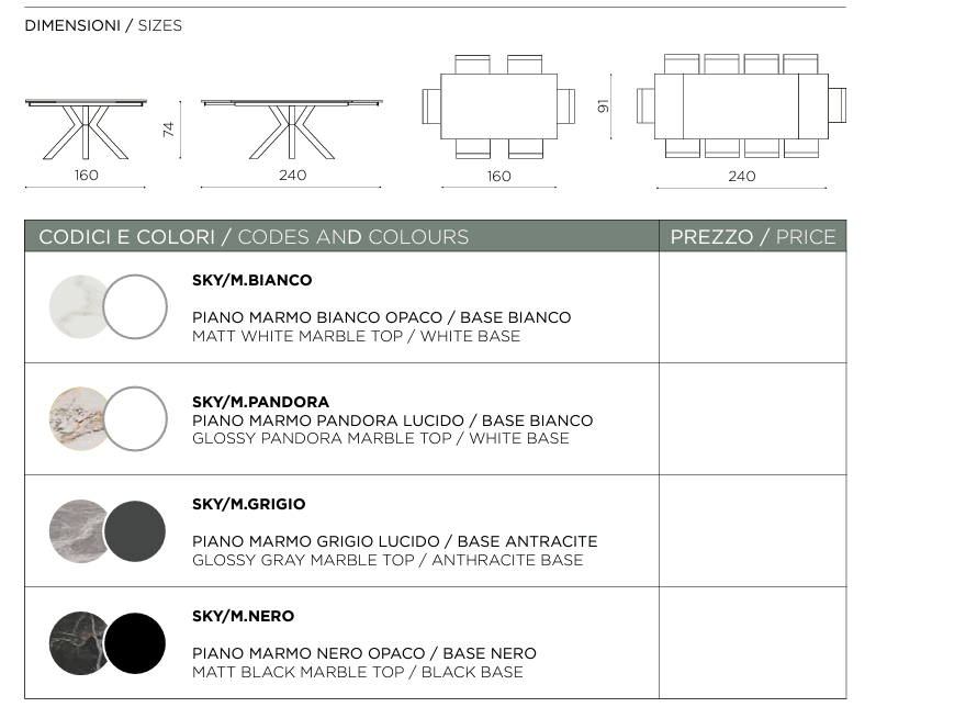 Tavolo Sky schemi